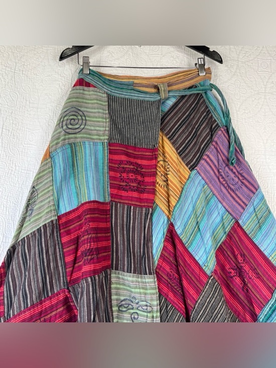 Patchwork Wrap Around Skirt Boho Hippie 100 Cotton Maxi Skirts One Size Nepal OS - Picture 2 of 16